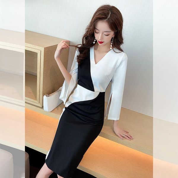 spring women's waist design professional black and white stitching personality dress female long casual dresses, Black;gray
spring women's waist design professional black and white stitching personality dress female long casual dresses, Black;gray