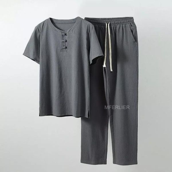 summer men linen pajamas short sleeve t-shirt and pants chinese style plus size 8xl 9xl vintage tees big elasticity men's sleepwear, Black;brown
summer men linen pajamas short sleeve t-shirt and pants chinese style plus size 8xl 9xl vintage tees big elasticity men's sleepwear, Black;brown