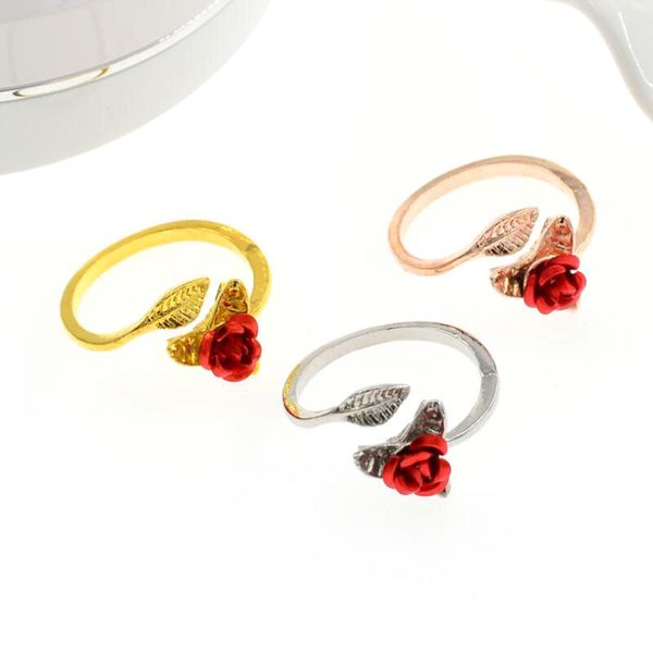 fashion red rose garden flower leaves resizable gold finger rings valentine's day gift jewelry open rings for women, Silver
fashion red rose garden flower leaves resizable gold finger rings valentine's day gift jewelry open rings for women, Silver