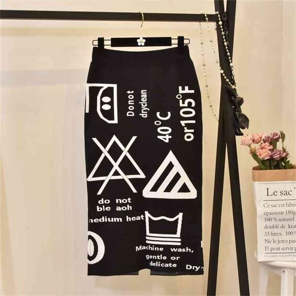 women's autumn skirt knit letters split winter thick soft midi pencil skirts japan girl harajuku woman faldas female ls153 210702, Black 
women's autumn skirt knit letters split winter thick soft midi pencil skirts japan girl harajuku woman faldas female ls153 210702, Black
