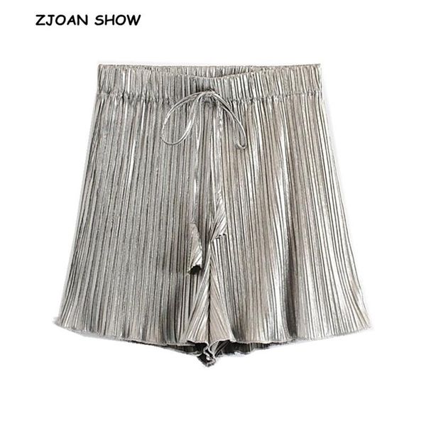 women's shorts bohemian elastic lacing up tassel high waist gold silver pleated short pants 2021 woman loose trousers casual, White;black
women's shorts bohemian elastic lacing up tassel high waist gold silver pleated short pants 2021 woman loose trousers casual, White;black