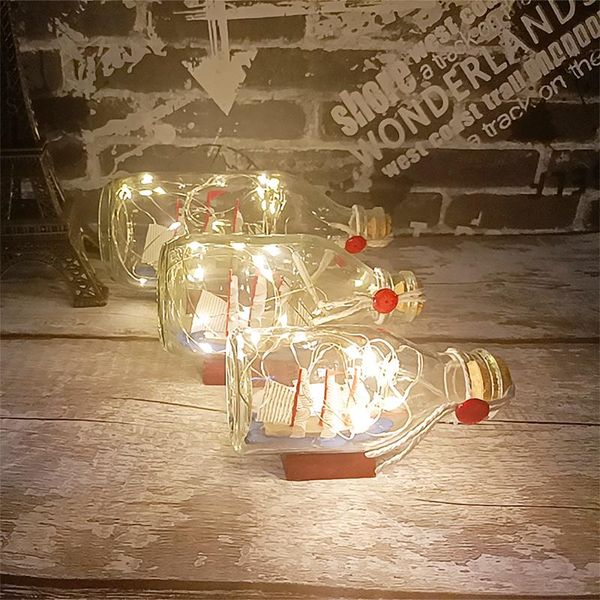 modules home decoration floating bottle led night light sailing boat handmade bookcase window deskgift