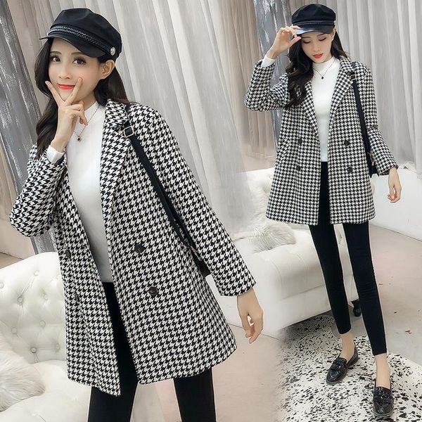 women's wool & blends fashion trend houndstooth coat women's mid-length 2021 autumn and winter korean style slim plaid small suit j, Black
women's wool & blends fashion trend houndstooth coat women's mid-length 2021 autumn and winter korean style slim plaid small suit j, Black