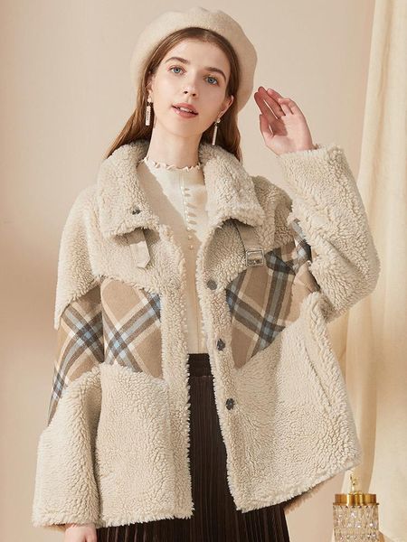 women's fur & faux thickened coat in 2021 sheep shearing lattice splicing one short trend, Black
women's fur & faux thickened coat in 2021 sheep shearing lattice splicing one short trend, Black
