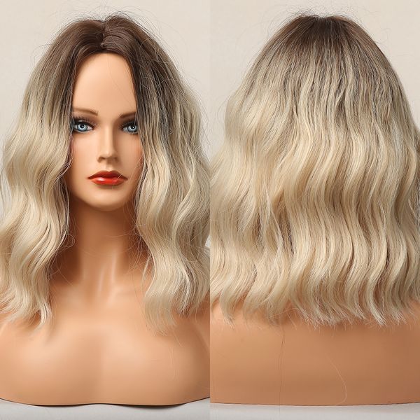 medium long ombre dark brown light blonde bobo wavy synthetic wigs for women middle part heat resistant fiber cosplay party wigs, Black
medium long ombre dark brown light blonde bobo wavy synthetic wigs for women middle part heat resistant fiber cosplay party wigs, Black