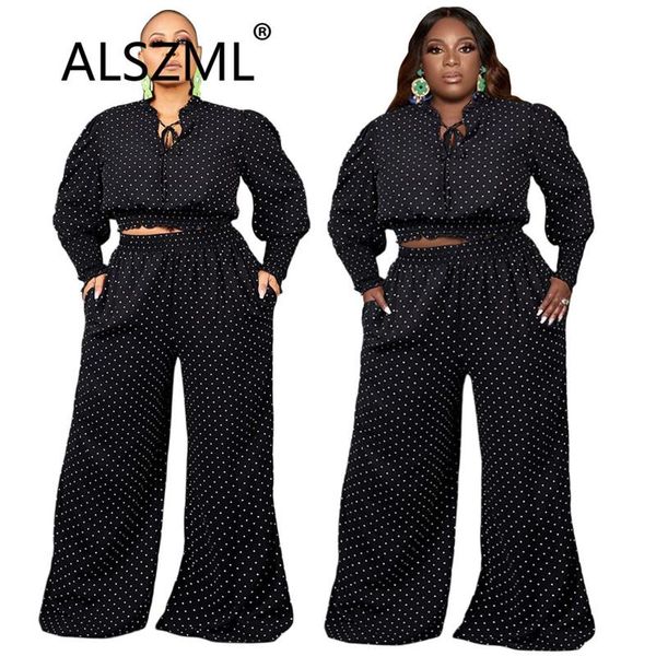 women's two piece pants women lantern long sleeve round neck tie pullover elastic waist wide leg street leisure black polka dot trouser, White
women's two piece pants women lantern long sleeve round neck tie pullover elastic waist wide leg street leisure black polka dot trouser, White