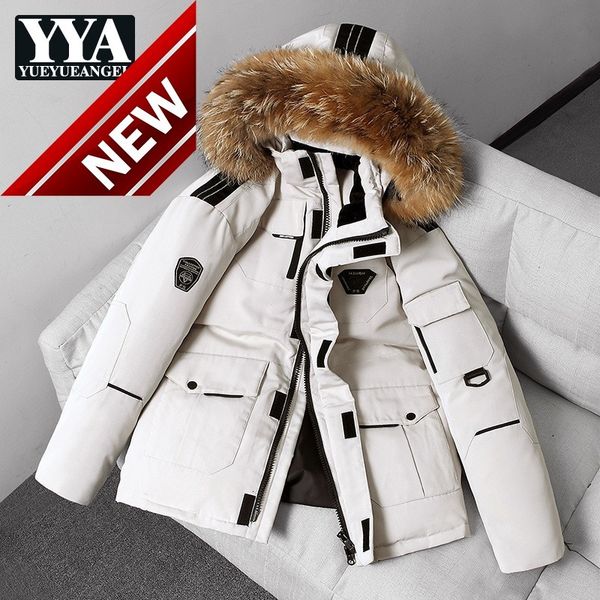 winter men fur collar down jacket high street medium-long hooded coat thick warm loose casual white parkas outerwear s-3xl, Black 
winter men fur collar down jacket high street medium-long hooded coat thick warm loose casual white parkas outerwear s-3xl, Black