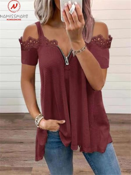 women's t-shirt fashion women summer solid color t-shirts mesh patchwork design lace zipper decor v-neck short sleeve casual loose pull, White
women's t-shirt fashion women summer solid color t-shirts mesh patchwork design lace zipper decor v-neck short sleeve casual loose pull, White