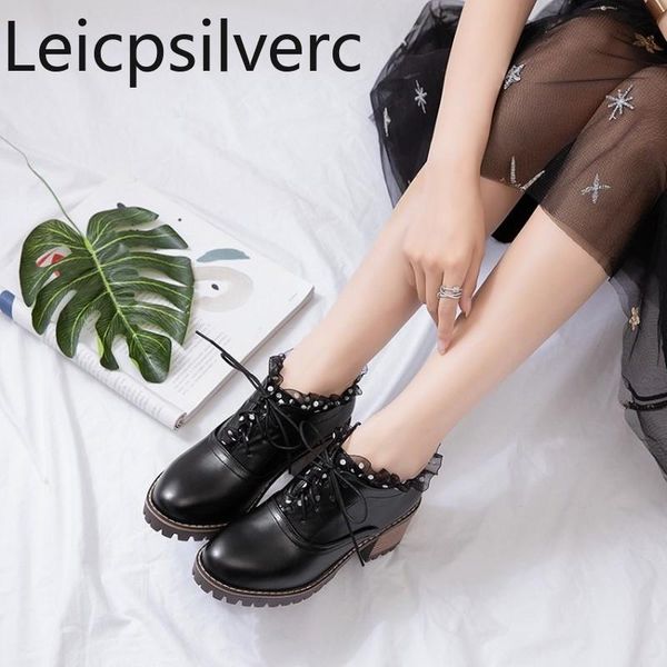 dress shoes pumps spring and autumn the fashion round head lace-up color matching thick heel mid women's plus size 33-43, Black
dress shoes pumps spring and autumn the fashion round head lace-up color matching thick heel mid women's plus size 33-43, Black
