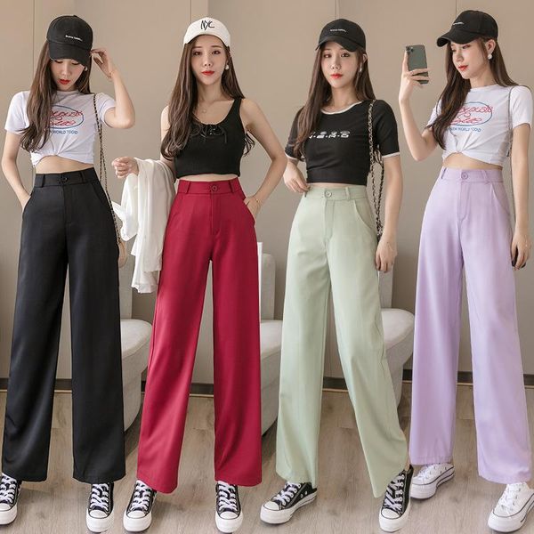 women's pants & capris 2021 summer simple solid color wide leg loose high waist slimming casual temperament women suit trousers, Black;white
women's pants & capris 2021 summer simple solid color wide leg loose high waist slimming casual temperament women suit trousers, Black;white