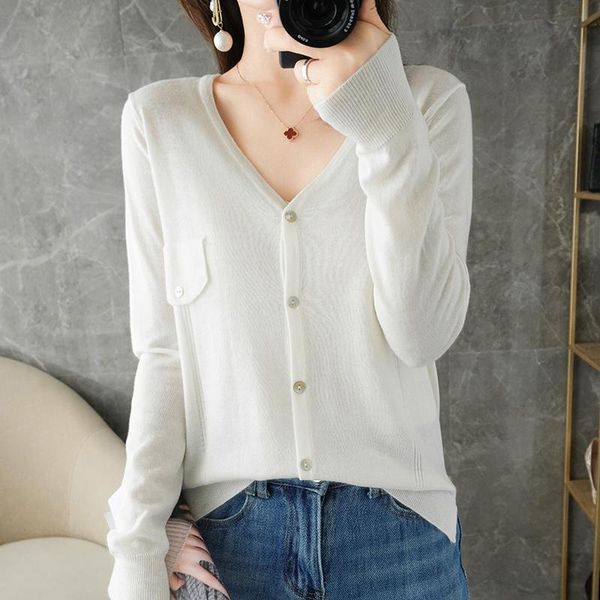 women's knits & tees beliarst 2021 spring and autumn cashmere sweater woman v-neck cardigan fashion korean casual knitted jacket female, White 
women's knits & tees beliarst 2021 spring and autumn cashmere sweater woman v-neck cardigan fashion korean casual knitted jacket female, White