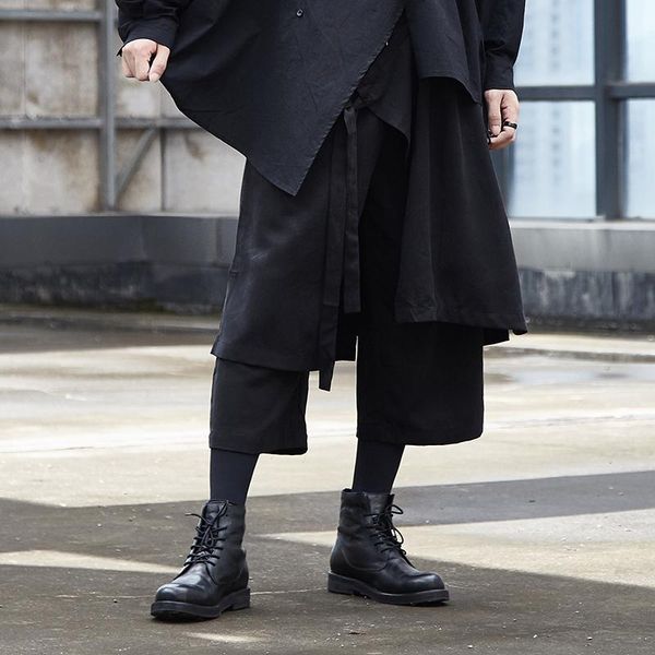 casual wide leg pant kimono streetwear hip hop skirt trousers harem stage clothing japan men fake 2pcs splice loose male men's pants, Black
casual wide leg pant kimono streetwear hip hop skirt trousers harem stage clothing japan men fake 2pcs splice loose male men's pants, Black