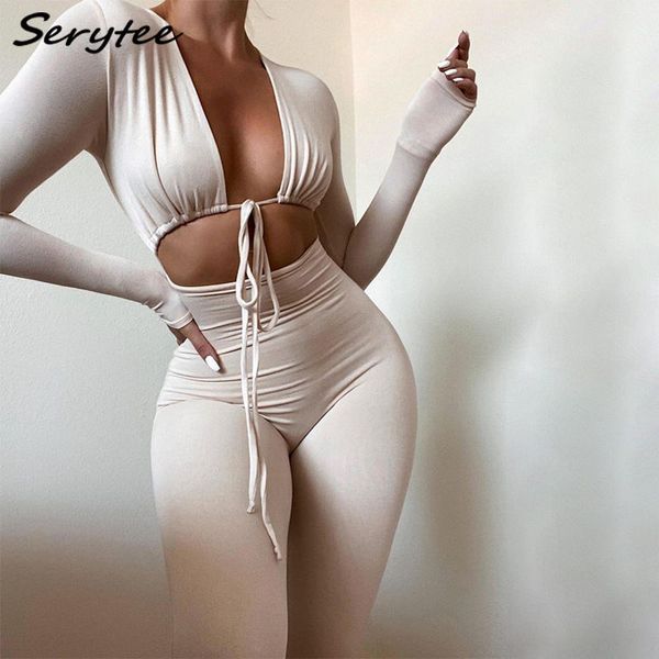 serytee fitness long sleeve jumpsuit for women tie front up bandage one piece rompers club party active wear overalls 2021, Black;white
serytee fitness long sleeve jumpsuit for women tie front up bandage one piece rompers club party active wear overalls 2021, Black;white