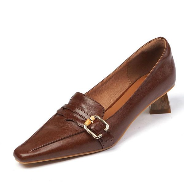 dress shoes women's genuine leather metal buckle kitten heel pointed toe slip-on pumps elegant ladies slim heels high quality, Black
dress shoes women's genuine leather metal buckle kitten heel pointed toe slip-on pumps elegant ladies slim heels high quality, Black