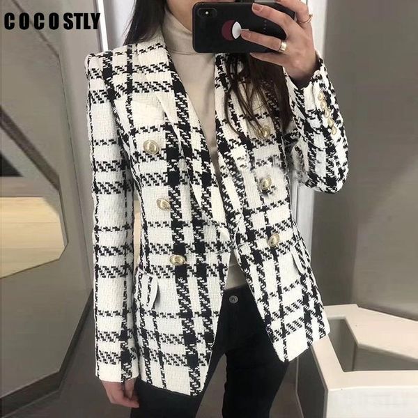 autumn winter tweed plaid blazer women vintage suits jackets office ladies double breasted slim feminino women's & blazers, White;black
autumn winter tweed plaid blazer women vintage suits jackets office ladies double breasted slim feminino women's & blazers, White;black