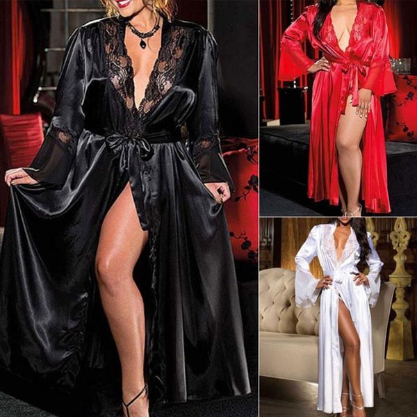 long kimono dress lace womens sleepwears bath robe lingerie gown ice silk nightdress solid color nightgown nightwear plus size, Black;red
long kimono dress lace womens sleepwears bath robe lingerie gown ice silk nightdress solid color nightgown nightwear plus size, Black;red