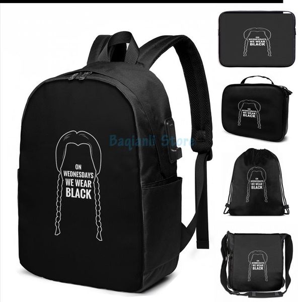 funny graphic print on wednesday we wear black usb charge backpack men school bags women bag travel laptop
funny graphic print on wednesday we wear black usb charge backpack men school bags women bag travel laptop