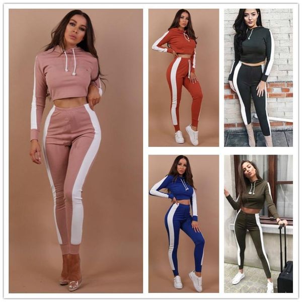 women's two piece pants 2 pcs sets autumn winter striped stitching long-sleeved hooded suits pieces tracksuit women hoodies cropped sw, White
women's two piece pants 2 pcs sets autumn winter striped stitching long-sleeved hooded suits pieces tracksuit women hoodies cropped sw, White