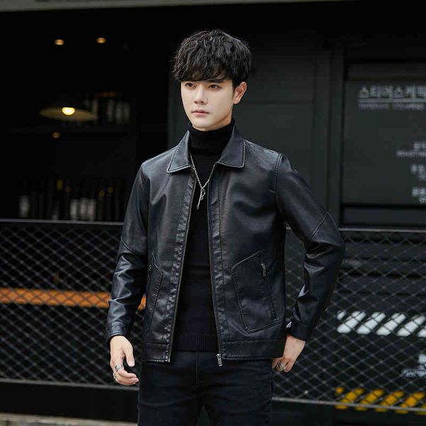 2021 new men's cloth spring and autumn brand trend pu leather et locomotive lapel imitation leather slim fit coat, Black
2021 new men's cloth spring and autumn brand trend pu leather et locomotive lapel imitation leather slim fit coat, Black