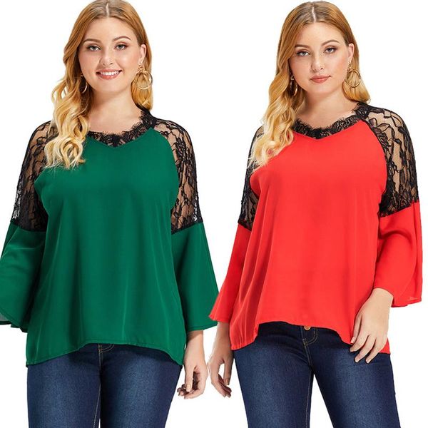 women's blouses & shirts black lace insert solid color loose blouse women nine quarter flare sleeve chiffon blusa plus size casual ladi, White
women's blouses & shirts black lace insert solid color loose blouse women nine quarter flare sleeve chiffon blusa plus size casual ladi, White