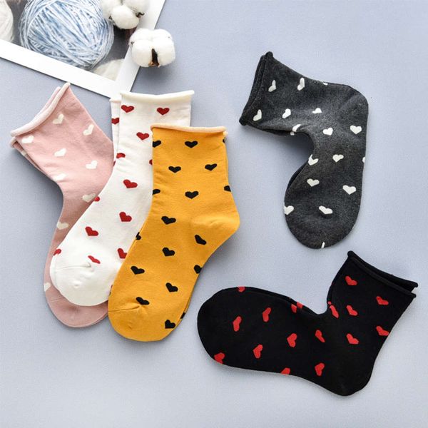 women japan style cute love patterned curled socks solid joker cotton for ladies comfortable cool year gift tide, Black;white
women japan style cute love patterned curled socks solid joker cotton for ladies comfortable cool year gift tide, Black;white