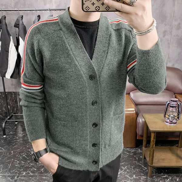 men's tracksuits 2021 british style jersey men's jacket coat sweater button knit stripe, Gray
men's tracksuits 2021 british style jersey men's jacket coat sweater button knit stripe, Gray