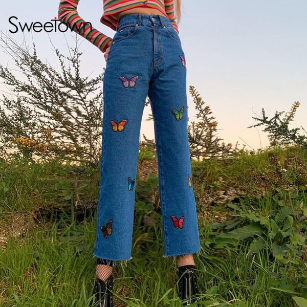 women's pants & capris sweetown butterfly pattern straight denim women korean fashion preppy style high waist trousers casual streetwea, Black;white
women's pants & capris sweetown butterfly pattern straight denim women korean fashion preppy style high waist trousers casual streetwea, Black;white