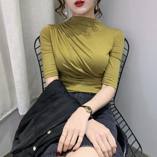 women's t-shirt solid half sleeve tees tshirt sheath high elasticity pleated t shirt ladies fashion official tee real pos, White
women's t-shirt solid half sleeve tees tshirt sheath high elasticity pleated t shirt ladies fashion official tee real pos, White