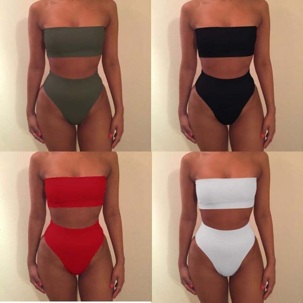 women's swimwear 2021 tube split open back bikini set high-waisted two piece swimsuit girl beach bathing suit, White;black
women's swimwear 2021 tube split open back bikini set high-waisted two piece swimsuit girl beach bathing suit, White;black
