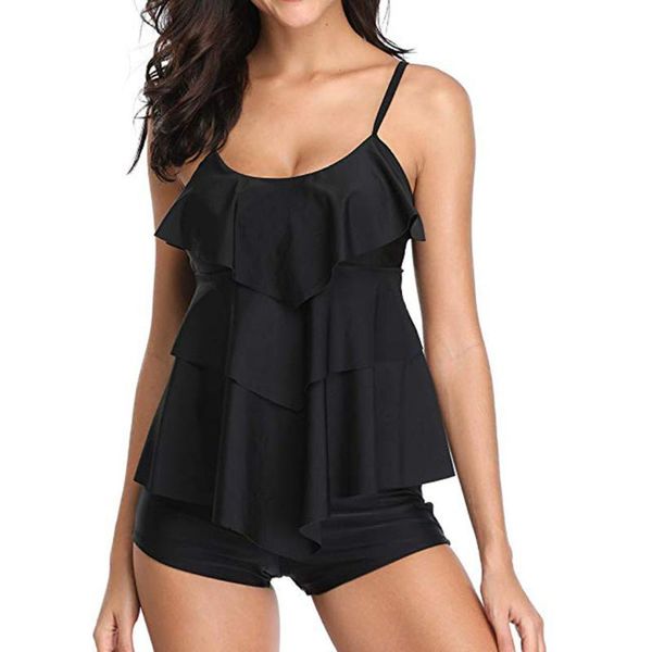 women's swimwear flounce print women black tankini tummy control tank retro solid swimsuit with shorts 2 piece bathing suit, White;black
women's swimwear flounce print women black tankini tummy control tank retro solid swimsuit with shorts 2 piece bathing suit, White;black