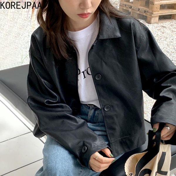 women's jackets korejpaa women 2021 autumn korea sweet temperament ladies retro lapel loose three-button long-sleeved pu leather coat, Black;brown
women's jackets korejpaa women 2021 autumn korea sweet temperament ladies retro lapel loose three-button long-sleeved pu leather coat, Black;brown
