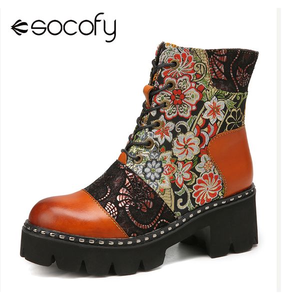 socofy winter women boot elegant flowers cloth splicing comfy cowhide leather round toe platform lace up zipper short boots 2020, Black
socofy winter women boot elegant flowers cloth splicing comfy cowhide leather round toe platform lace up zipper short boots 2020, Black