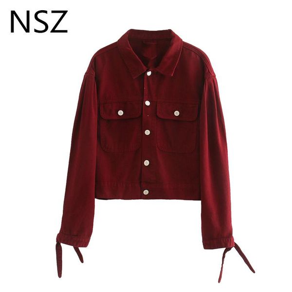 

women's jackets nsz women vintage denim jacket oversized cropped jeans coat crop bomber embellished outwear wine red harajuku veston fe, Black;brown