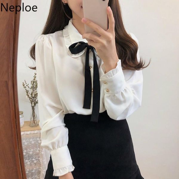 women's blouses & shirts neploe 2021 spring korean women shirt bow tie ruffled collar long sleeve blusa single breasted causal 58945, White
women's blouses & shirts neploe 2021 spring korean women shirt bow tie ruffled collar long sleeve blusa single breasted causal 58945, White