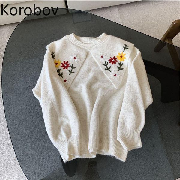 korobov flower embroidery turn-down collar women sweaters 2021 vintage sweet sueter mujer korean elegant pullovers femme women's, White;black
korobov flower embroidery turn-down collar women sweaters 2021 vintage sweet sueter mujer korean elegant pullovers femme women's, White;black