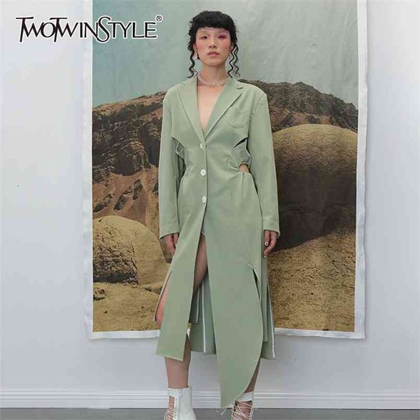 twotwinstyle irregular split windbreaker for female lapel collar long sleeve high waist hollow out drawstring trench coats women 210914, Tan;black
twotwinstyle irregular split windbreaker for female lapel collar long sleeve high waist hollow out drawstring trench coats women 210914, Tan;black