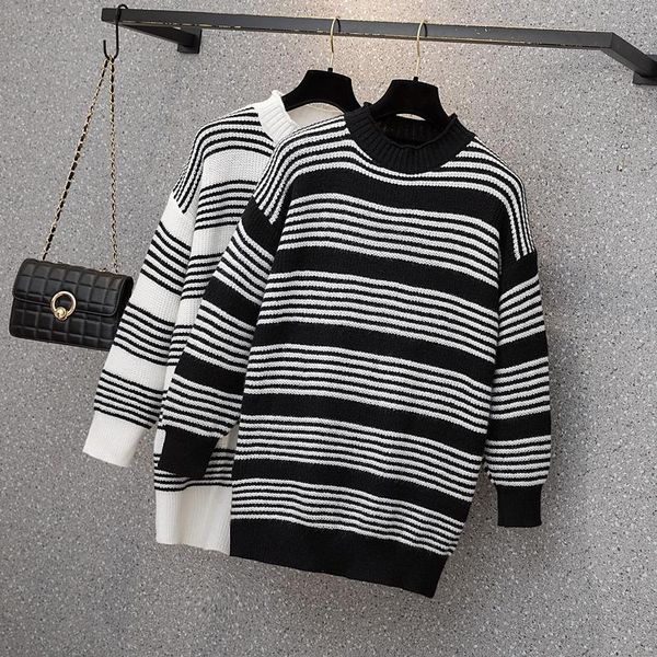 women's sweaters vanovich korean style plus size casual sweater loose 2021 autumn women stripe winter pullovers, White;black
women's sweaters vanovich korean style plus size casual sweater loose 2021 autumn women stripe winter pullovers, White;black