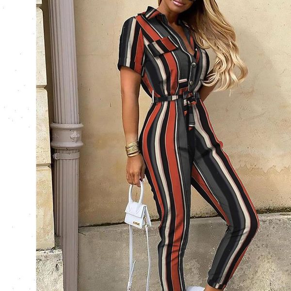 womens rompers elegant striped printed jumpsuits summer women short sleeve turn down collar front button office overalls, Black;white
womens rompers elegant striped printed jumpsuits summer women short sleeve turn down collar front button office overalls, Black;white