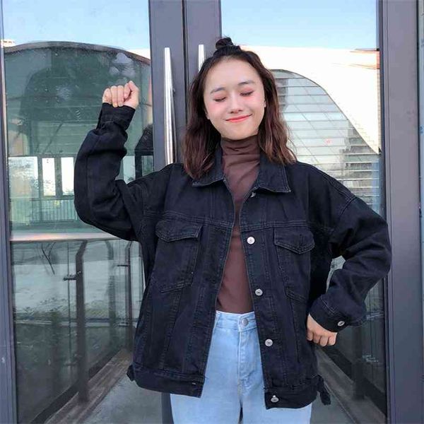 women basic coats spring denim jacket vintage long sleeve jeans jackets slim female coat casual girls outwear windbreaker 210607, Black;brown
women basic coats spring denim jacket vintage long sleeve jeans jackets slim female coat casual girls outwear windbreaker 210607, Black;brown