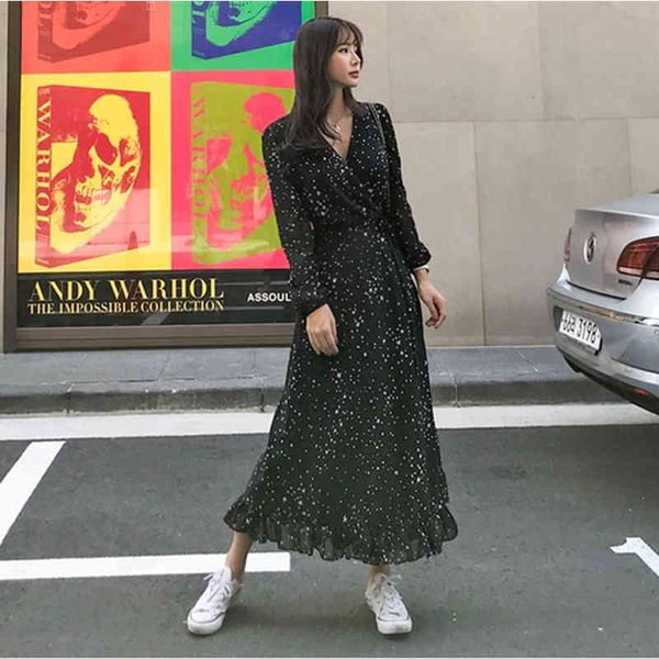 women's summer dress for ruffles chiffon long sleeve star printed beach female evening party 210514, Black;gray
women's summer dress for ruffles chiffon long sleeve star printed beach female evening party 210514, Black;gray