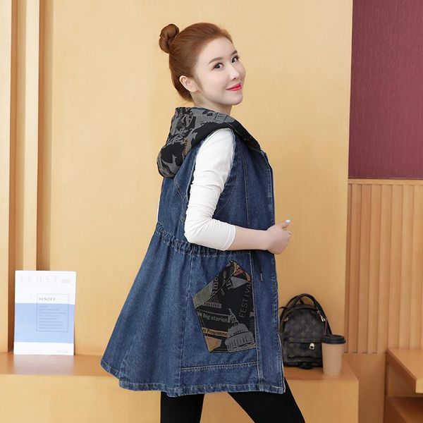 women's vests #3144 blue black long denim vest women with hooded loose casual coat female waistcoat zipper sleeveless jacket m-4xl, Black;white
women's vests #3144 blue black long denim vest women with hooded loose casual coat female waistcoat zipper sleeveless jacket m-4xl, Black;white
