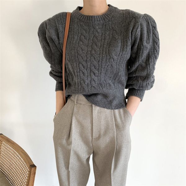 brief vintage solid casual puff sleeves twisted warm basic loose chic pullovers all match sweaters 210421, White;black
brief vintage solid casual puff sleeves twisted warm basic loose chic pullovers all match sweaters 210421, White;black