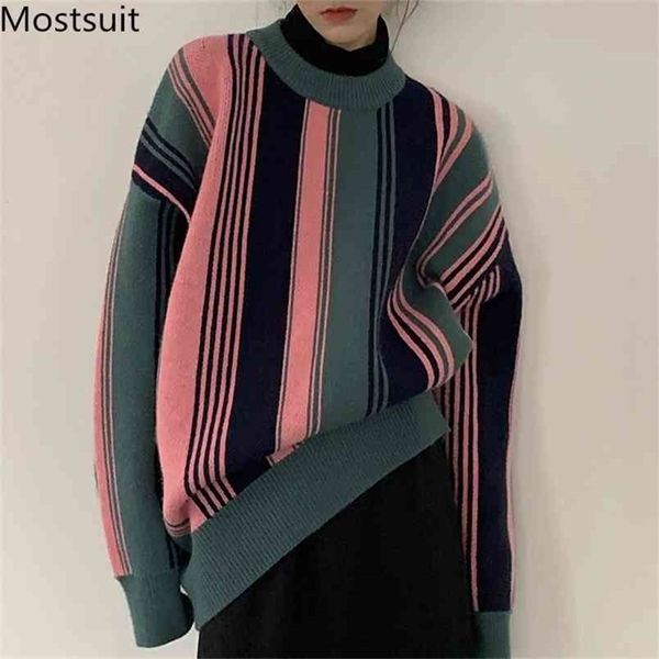 color-blocked striped thicken knitted pullover sweater women winter long sleeve o-neck loose vintage fashion jumpers 210513, Black
color-blocked striped thicken knitted pullover sweater women winter long sleeve o-neck loose vintage fashion jumpers 210513, Black