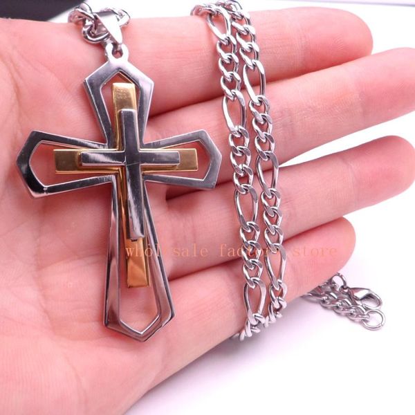 pendant necklaces large men's xmas gifts gold stainless steel religious hollow out cross necklace 5mm figaro chain 24 inches, Silver
pendant necklaces large men's xmas gifts gold stainless steel religious hollow out cross necklace 5mm figaro chain 24 inches, Silver