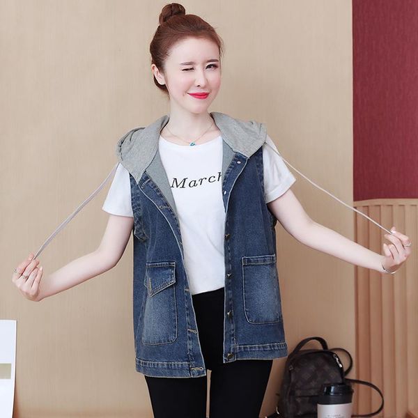 women's vests grey blue denim vest women with hooded casual loose coat sleeveless jacket waistcoat female spring autumn chaquetas, Black;white
women's vests grey blue denim vest women with hooded casual loose coat sleeveless jacket waistcoat female spring autumn chaquetas, Black;white