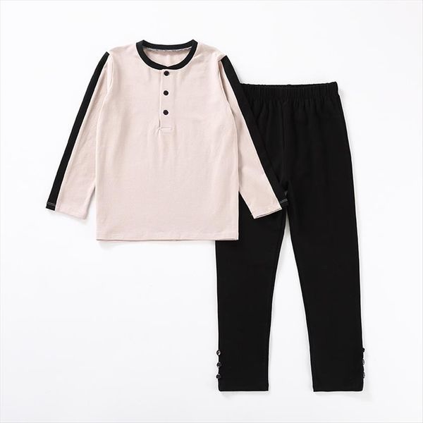 children clothes 2pcs set long and pants with front opening cotton kids black patches sleeves, White
children clothes 2pcs set long and pants with front opening cotton kids black patches sleeves, White