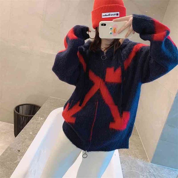 2021off ow loose knit cardigan mohair geometric arrow men's and women's hooded sweater coat, Black
2021off ow loose knit cardigan mohair geometric arrow men's and women's hooded sweater coat, Black