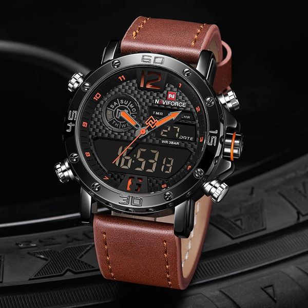 wristwatches luxury men's business leather wrist watch relogio masculino military dual time quartz digital clock sports waterproof men, Slivery;brown
wristwatches luxury men's business leather wrist watch relogio masculino military dual time quartz digital clock sports waterproof men, Slivery;brown
