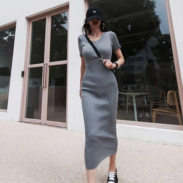 summer women bodycon sheath sweater dress knitted cotton short sleeve casual midi knit woman's clothing 210529, Black;gray
summer women bodycon sheath sweater dress knitted cotton short sleeve casual midi knit woman's clothing 210529, Black;gray