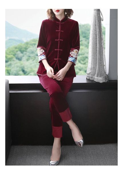 women's tracksuits spring chinese retro pattern embroidered single breasted jacket outwear+long section trousers pant velvet suit set f, Gray
women's tracksuits spring chinese retro pattern embroidered single breasted jacket outwear+long section trousers pant velvet suit set f, Gray